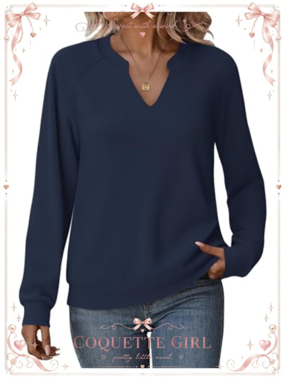 Women's V Neck Long Sleeve Pullover Sweatshirt